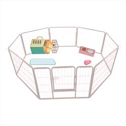Drawing of a dog in an x-pen with toys and carrier