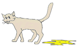 Drawing of a cat walking away from a urine puddle