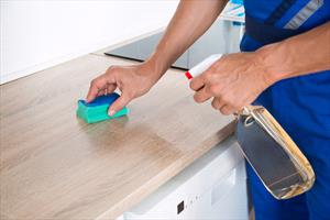 Photo of a countertop being spray cleaned